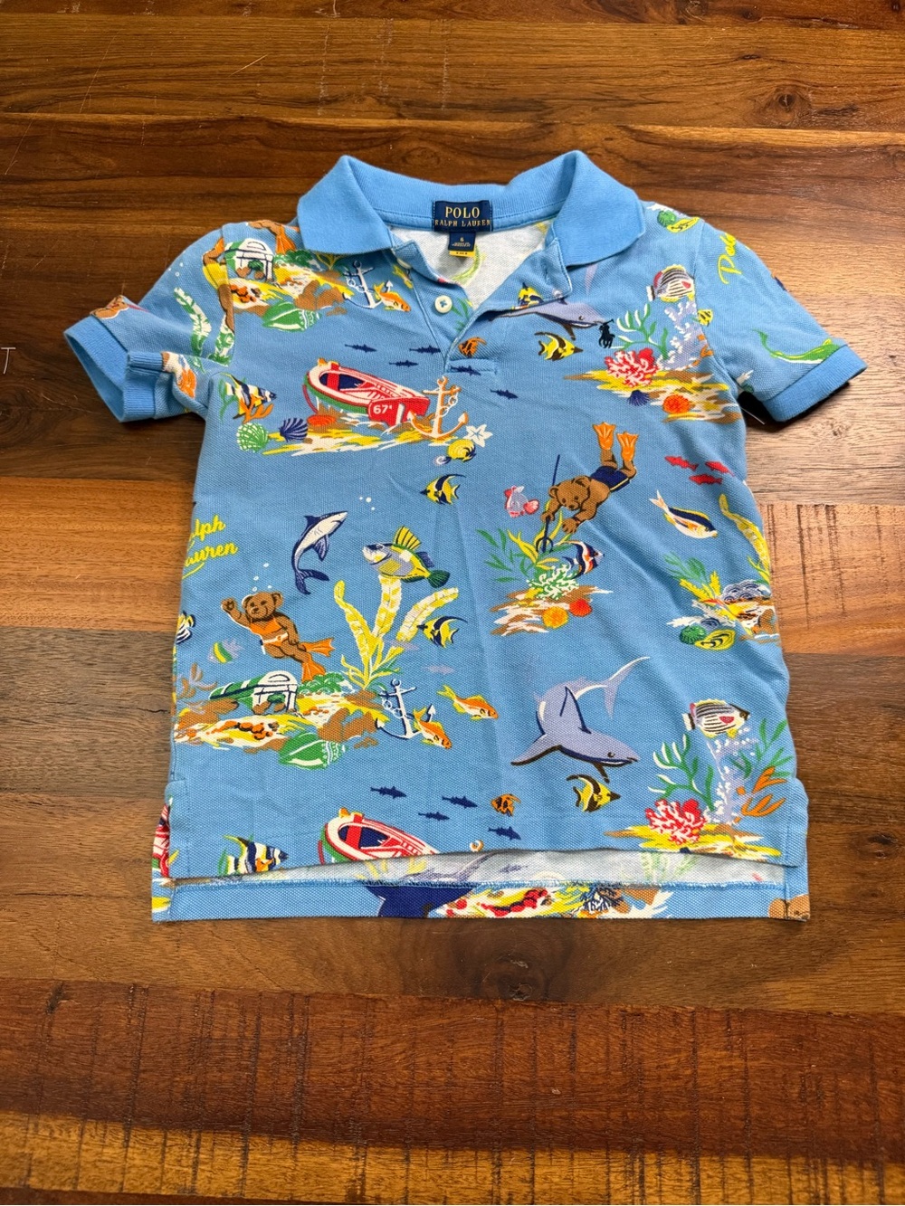 Polo Ralph Lauren Boys Size 6 Blue Underwater Ocean Print Polo Shirt
